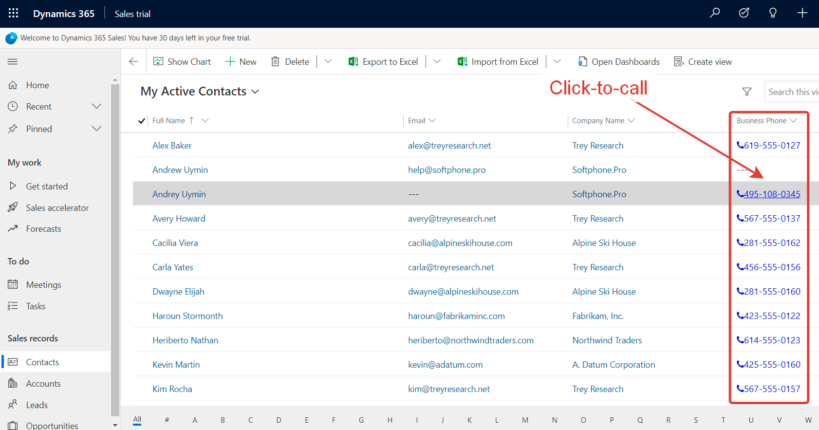 Click-to-call in MS Dynamics