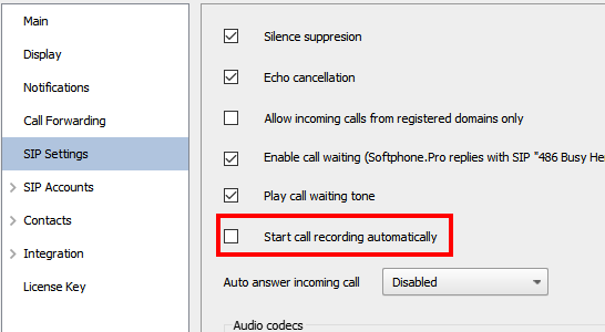 Disable automatic call recording