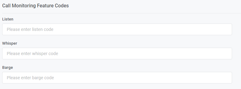 Call monitoring feature codes