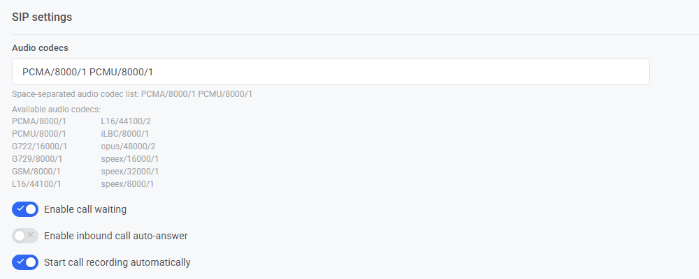 Additional SIP settings