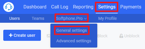 Open general Softphone.Pro settings