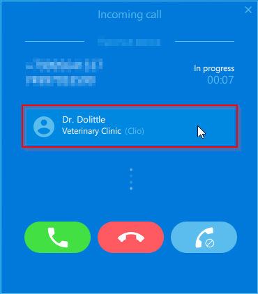 Incoming call Clio info