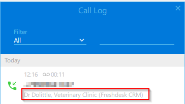 Call log Freshdesk info