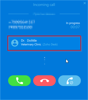 Incoming call Zoho Desk info