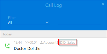 Outbound number in call log