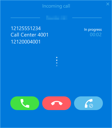 Incoming call window with information