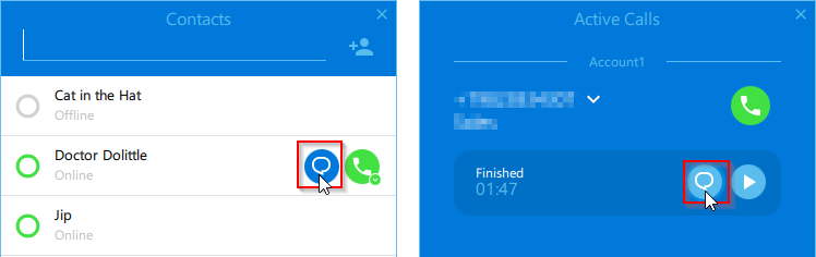 Sending messages from contacts and Active Calls