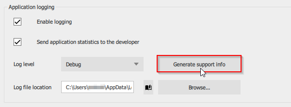 Click Generate support info