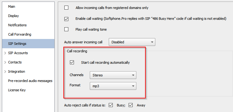 Open SIP settings