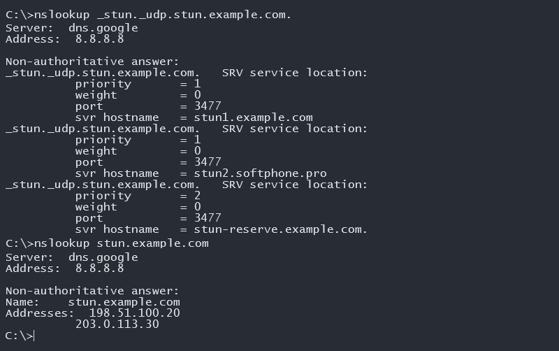 Example nslookup command