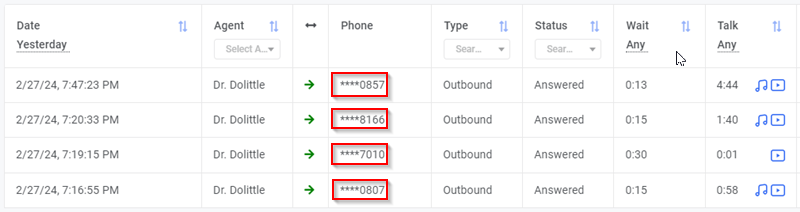 Last 4 digits shown in the Agents' Dashboards