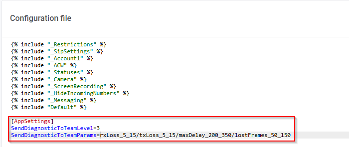 Configuring sending diagnostic data to Team